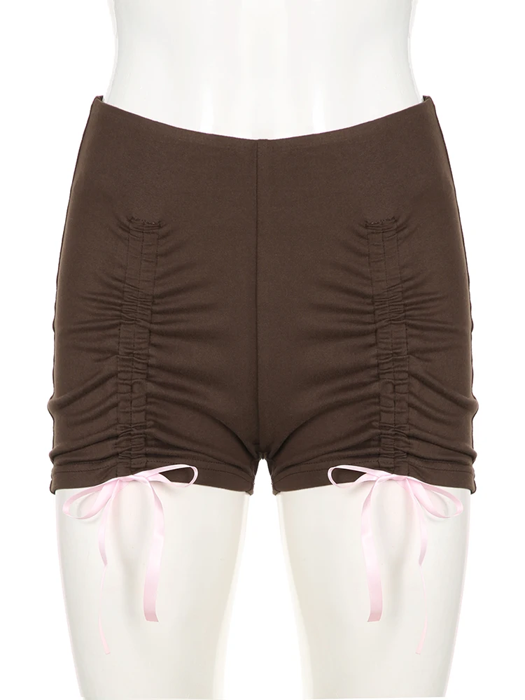 IAMSURE Sweet Cute Drawstring Bow Shorts Casual Sexy Slim Solid Mid-Waisted Shorts Women 2024 Summer Fashion Streetwear Ladies