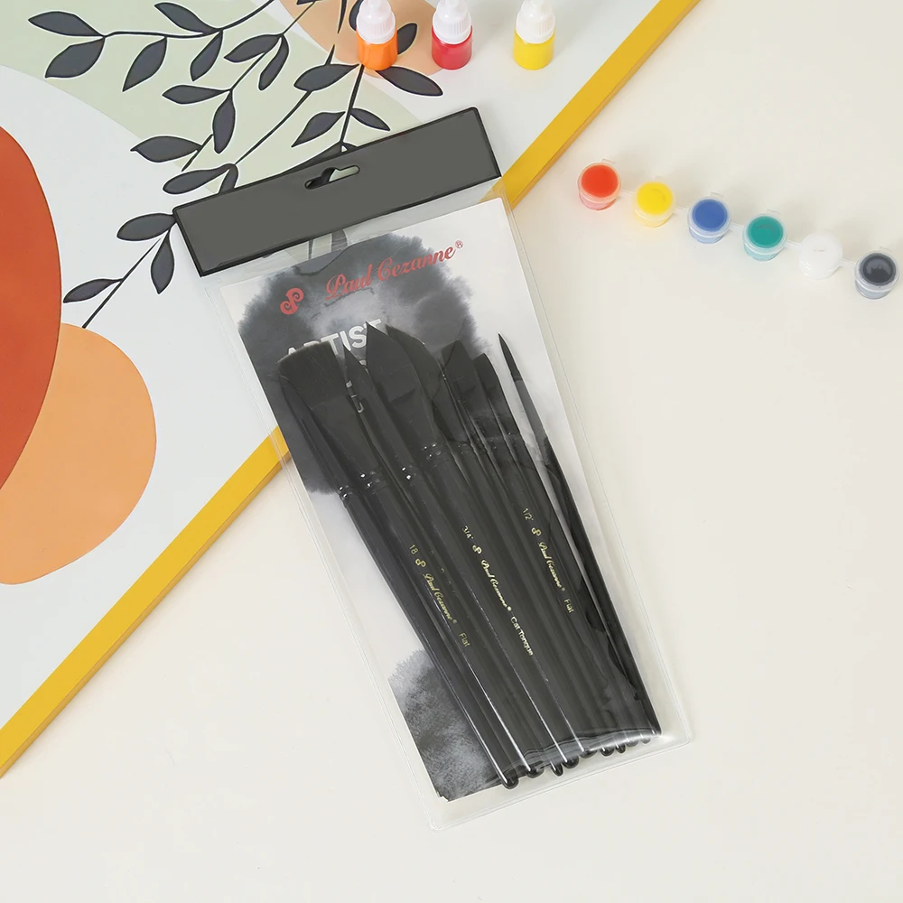 10-delige set aquarel-, olie- en acrylverfkwasten met houten handvat, nylon haren, platte punt en kattentongvorm._voghion.com