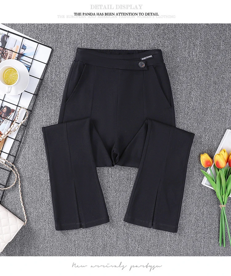 Monbeeph Flare Pants Women Front Split High Waisted Ladies Trousers 2022 Spring Summer Fashion Black Suit Trousers Hot low rise jeans