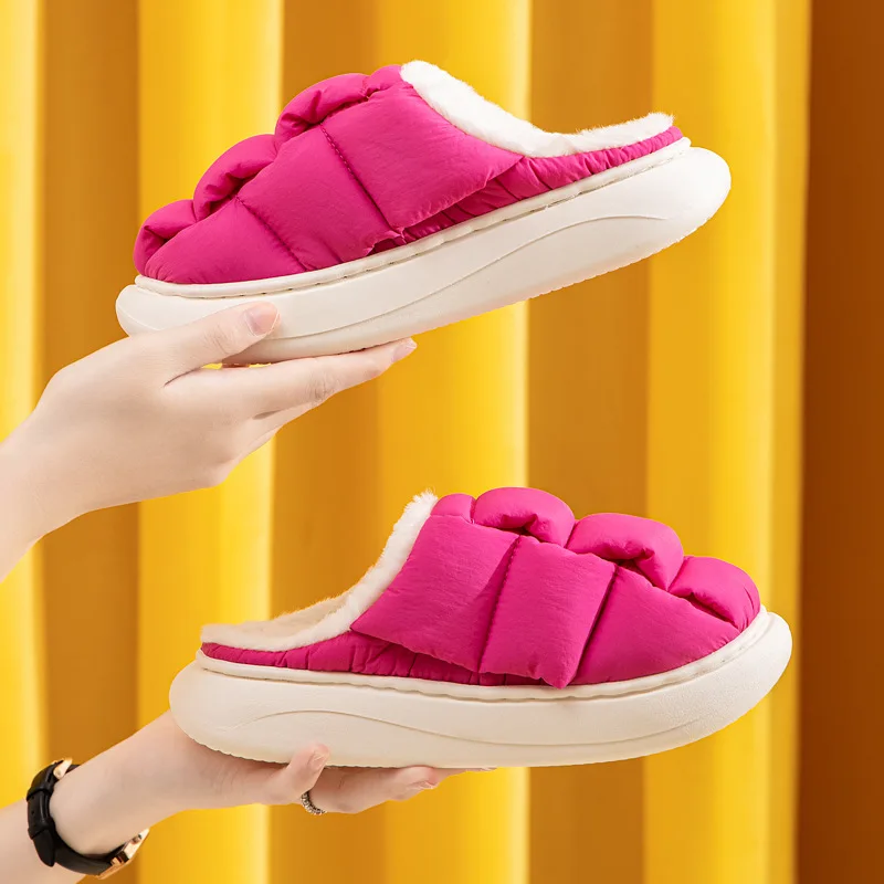 

Shevalues Fashion Plush Slippers Unisex Slippers Winter Warm Platform Non-slip Cloud Slippers Outdoor Waterproof Home Slippers