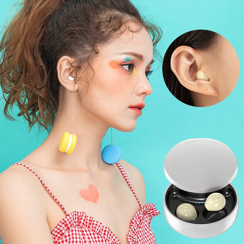 Fones de Ouvido Intra-auriculares sem Fio Tws com Estojo de Carregamento Bluetooth 5.0 Invisível Hand Pequenos Fones de Ouvido Redução de Ruído