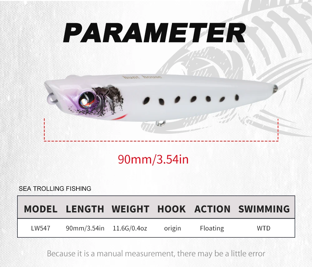 Hunthouse 90 mm/11,6 g Pop Walker Bleistift-Angelköder, schwimmender harter Köder, Topwater-Oberflächen-Popper, WTD, Salzwasser-Barsch-Fischgerät – Detail 2