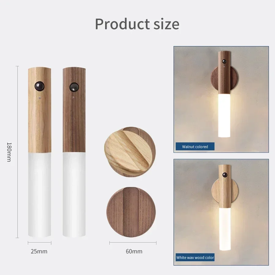 PIR Motion Sensor LED Night Lights Rechargeable Wireless Magnetic Wall Lamp For Bedroom Stair Hallway Kitchen Cabinet Lighting
