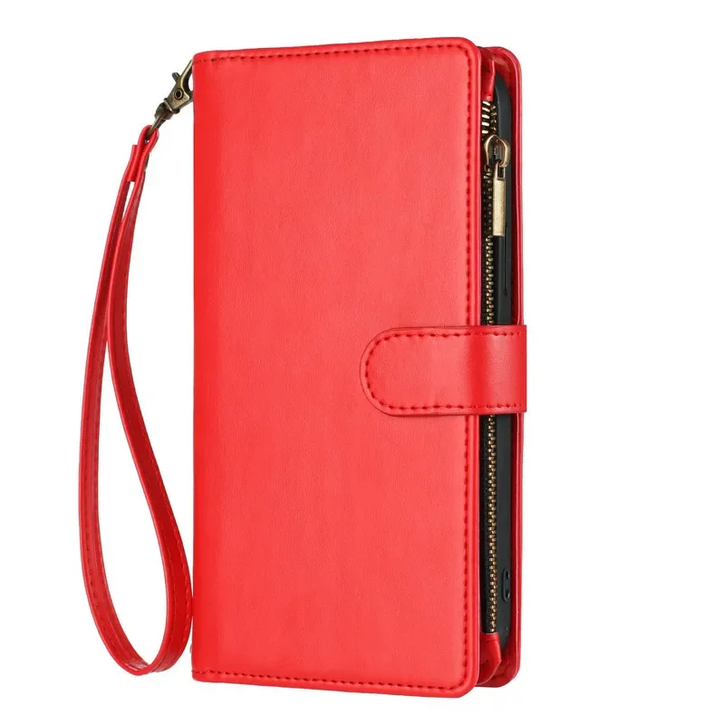 Luxurious Leather Crossbody Wallet with 9-Card Flip Case and Zipper Pocket