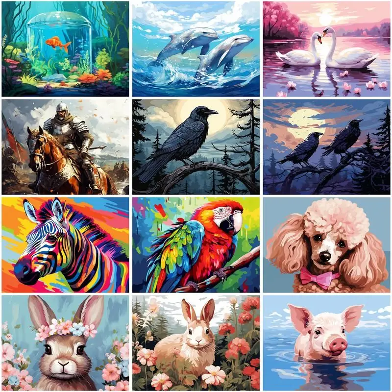 CHENISTORY Coloring By Number Rabbit Zebra Crow For Adults DIY 40X50CM chenistory-coloring-by-number-rabbit-zebra-crow-for-adults-diy-40x50cm