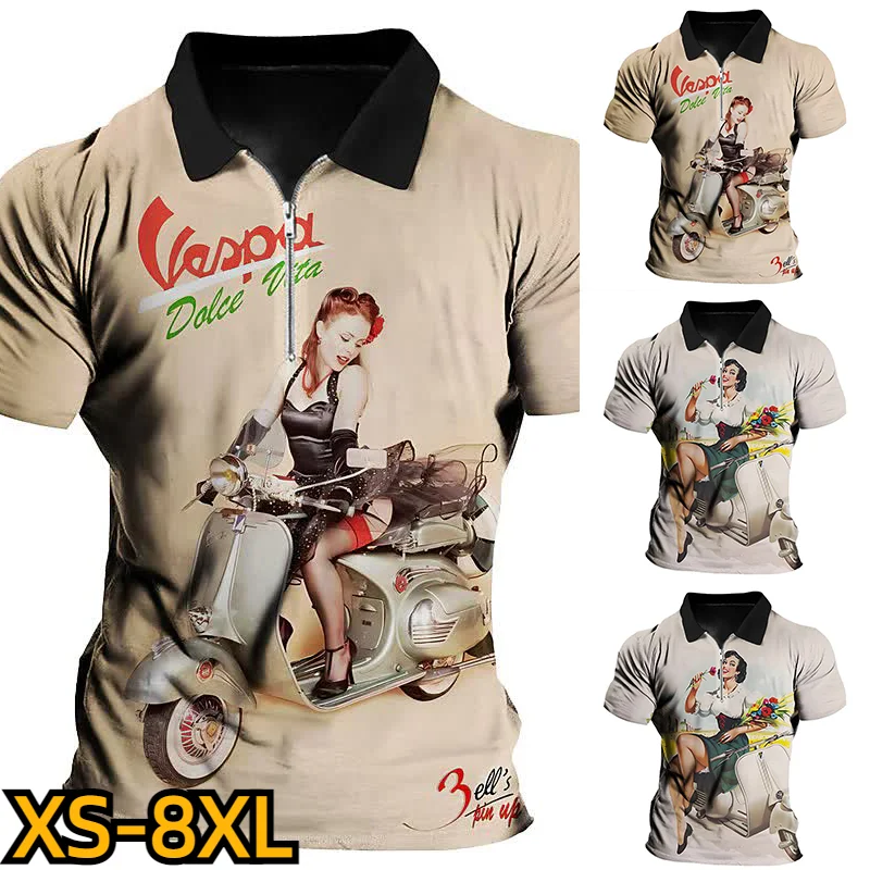 

Футболка на молнии 2023, Повседневный пуловер, мужская рубашка-поло, Мужская Новая футболка с принтом, окрашенная на завязках, летняя Модная рубашка с коротким рукавом и отложным воротником