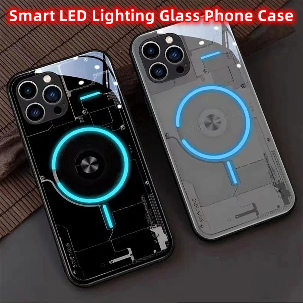 Lighting Ring Luminous Glass LED Call Light Up Flash Phone Case Cover For iPhone 15 14 13 12 11 Pro Max X XR XS Plus 7 8 SE2020