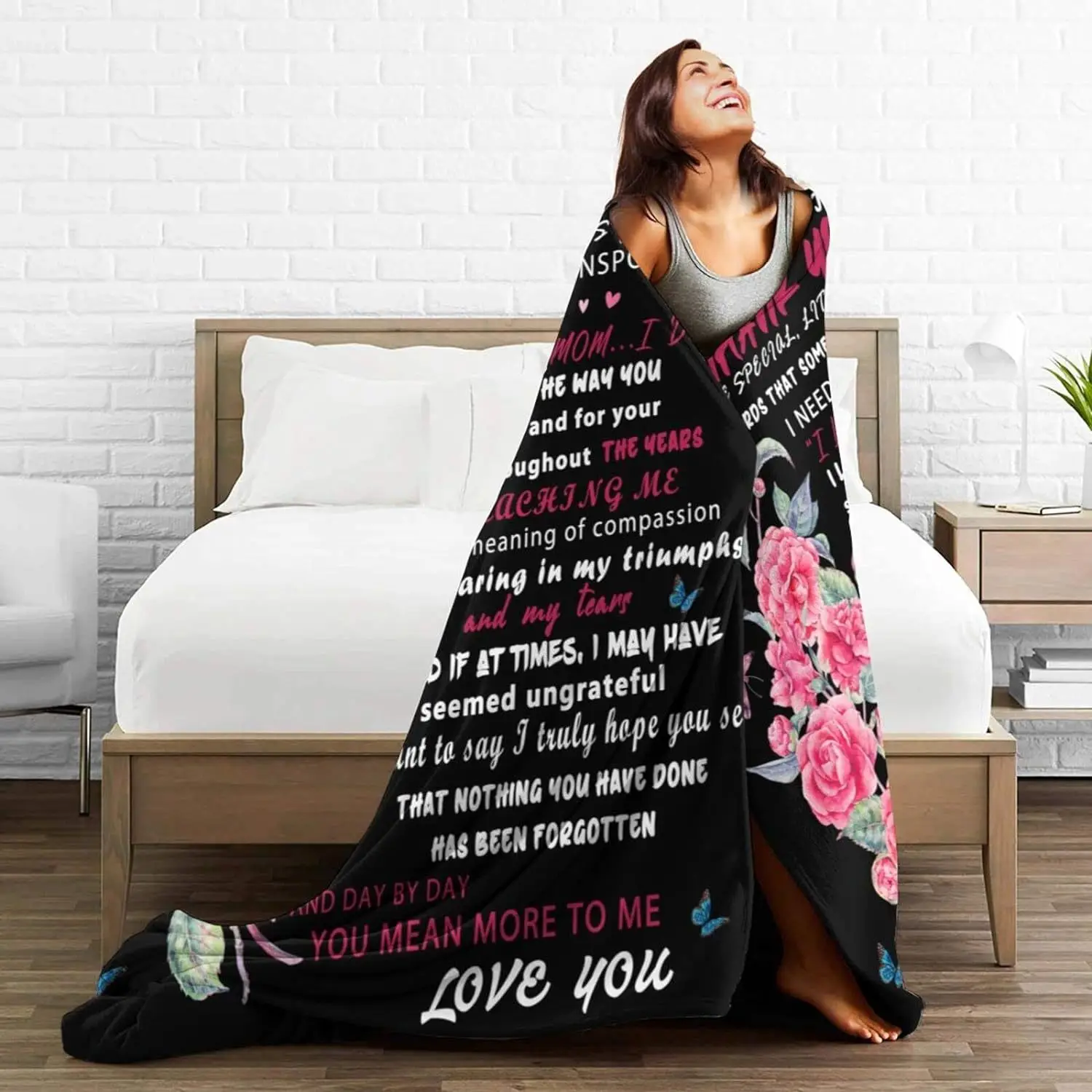 Gift for Mom Personalized Soft Linen Blanket Flower Butterfly Blanket Mother's Day Birthday Family Holiday Gift 3