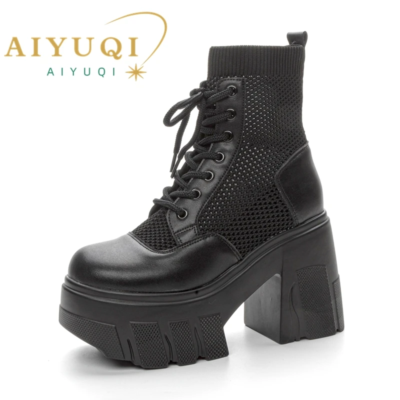 AIYUQI Women Summer Boots 2024 New Platform Net Boots Ladies Heel Height 11 cm Fashion Cool Boots Women