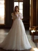 Romantic Wedding Dresses A-Line Tulle Tiered Bridal Gowns Lace Appliques Glitter Sequin Pretty Robe Vestidos De Novia Customized 1