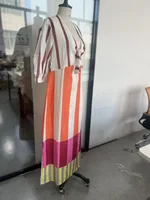 VEITCHE Summer Women Linen Material Long Dresses Fashion Chic Print Sexy V-neck Hollow Out High Waist Party Dress Lady robes - Image 6