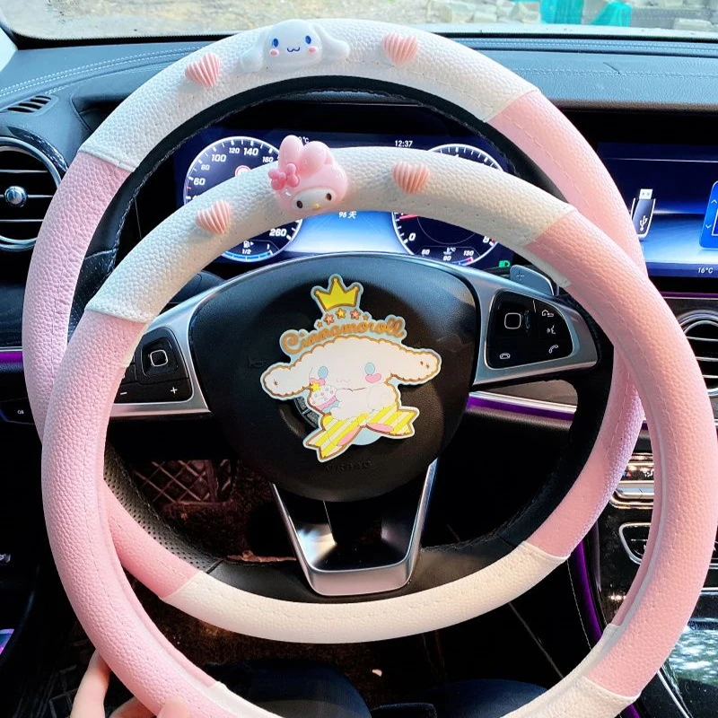 Sanrio Kawaii Cinnamoroll чехол рулевого колеса автомобиля мультяшное Автомобильное рулевое колесо все сезоны ручные перчатки аксессуары для интерьера автомобиля