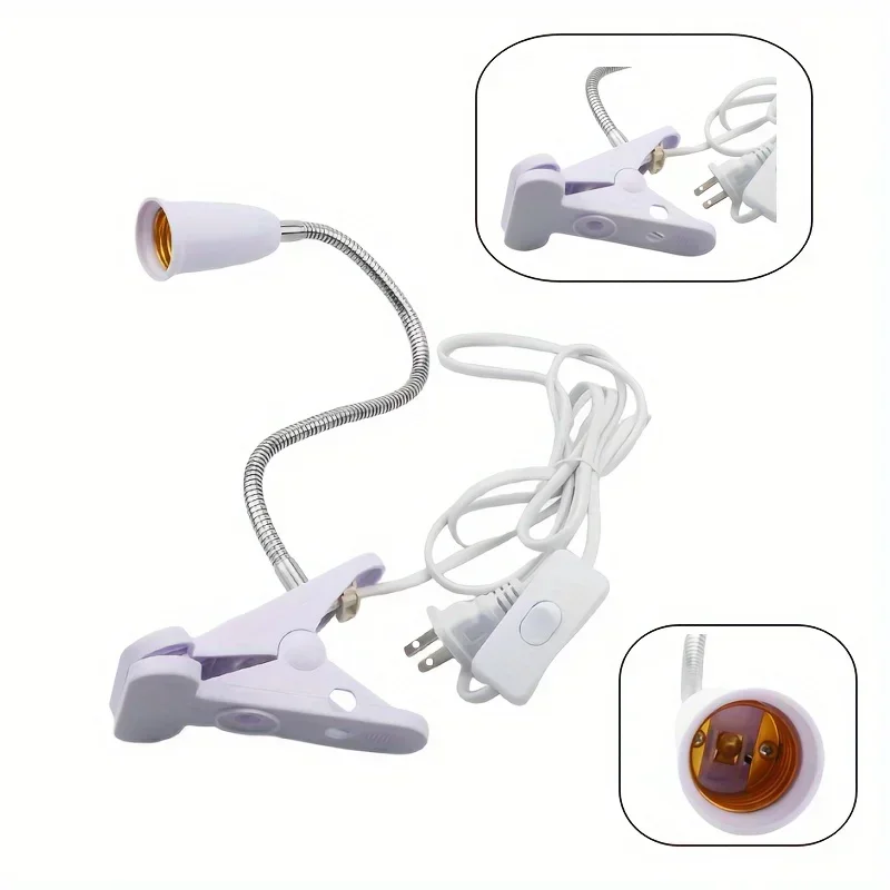 Flexible Gooseneck Desk Lamp Holder with On/Off Switch E27 Base Us Plug - 360° Adjustable Clip-On Light Socket Hanging Lamp Joy