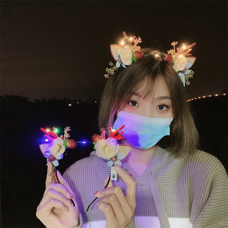 Christmas Headband Christmas Glowing Hair Hoop Led Glowing Deer Ear Hair Accessories Reindeer Band Decoration
