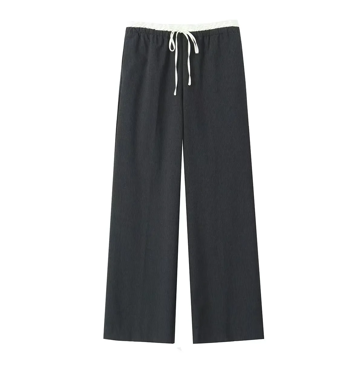 

Women's 2023 Fashion Chic Satin Trousers Wide-leg Pants Retro High Waist Side Pocket Women's Trousers Mujer