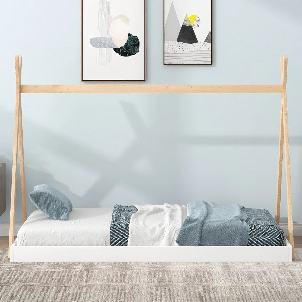 Children Beds Tent Floor Bed with Triangle Wooden Bed Toddler Bed Kid Beds Furniture Beds for Girls Children Furniture US 2