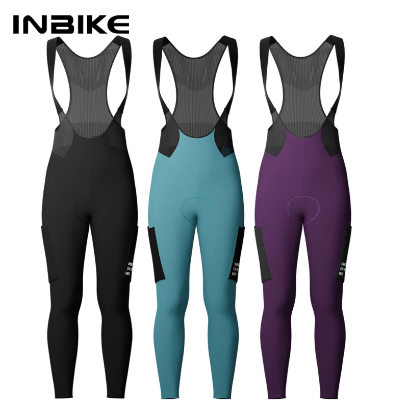 Women Winter Thermal Fleece Bibs Cycling Pants High Waist Padded Long Bike Tights with Pockets Bicycle Pants Clothing