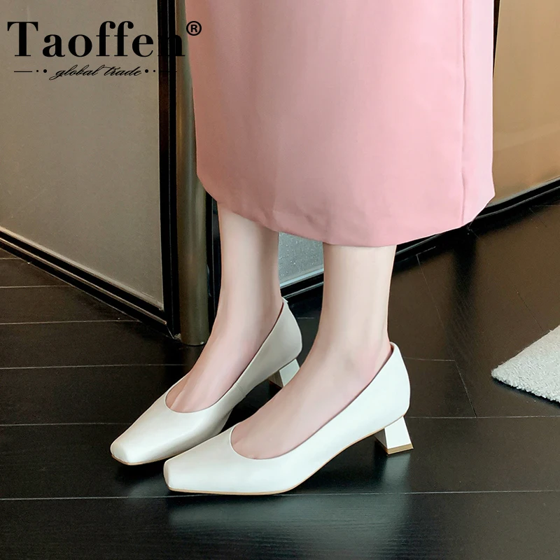 

Taoffen Square Toe Pumps For Women Small Square Heel Shallow Sewing Fashion Slip On Office Ladies Shoes Casual Leather Designer