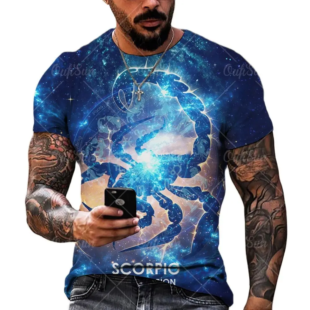 

Летняя мужская футболка с 3D принтом зодиака, свободная женская футболка с коротким рукавом, уличная одежда, винтажные топы, футболка, мужская одежда