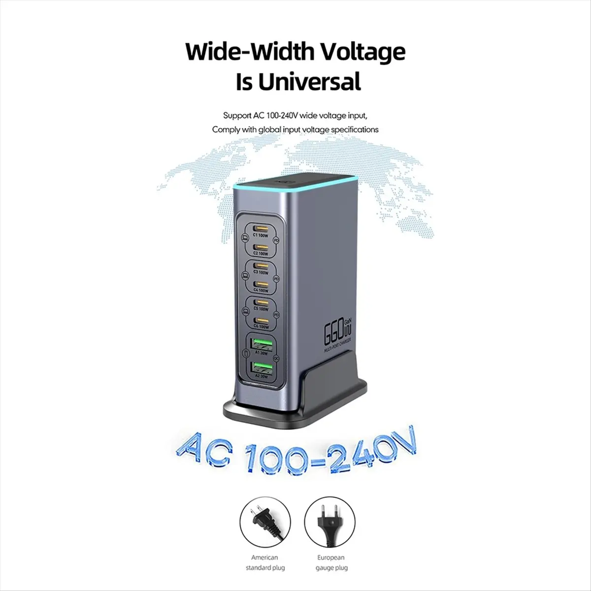 A10I 660W GaN 충전기 USB C 고속 데스크탑 8포트 USB 타입 C PD 충전기 3.0 고속 충전기 아이폰16/15용 EU 플러그