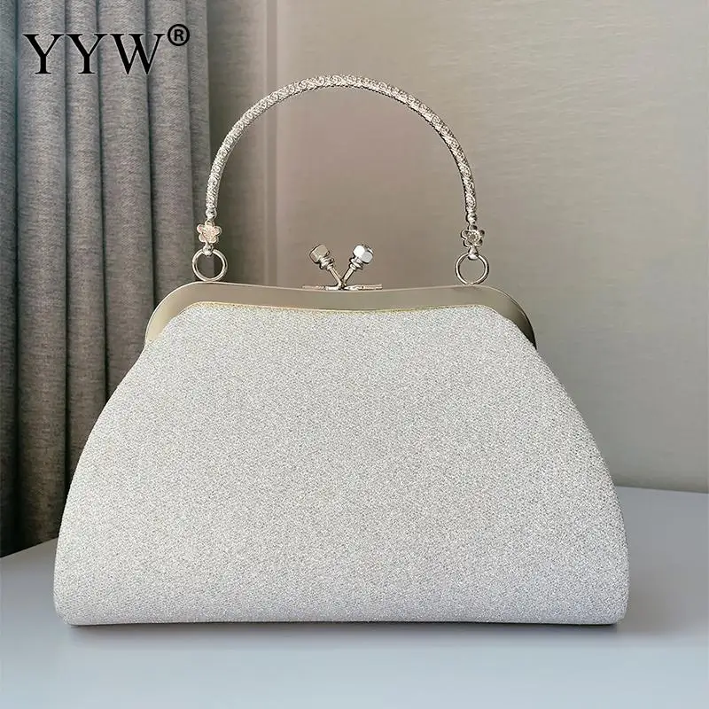 Fashion Women Evening Handbag Top Handle Kiss Lock Clutch Bag Glitter Sparkly Pleated PU Leather Lady Crossbody Shoulder Tote