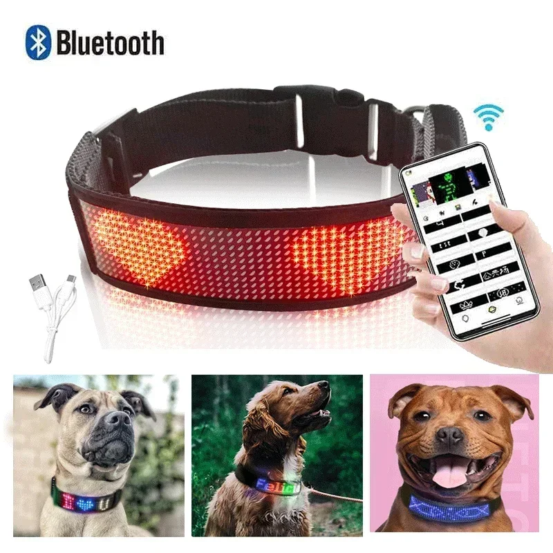 LED Dog Collar Programmable Flashing Light Up Rechargeable Pet Dog Safety Collar Glow in The Dark Light-up Neck Loop