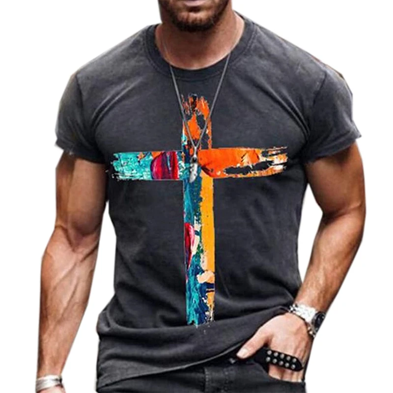 Graphic Cross 3D Print Short Sleeve T Shirt