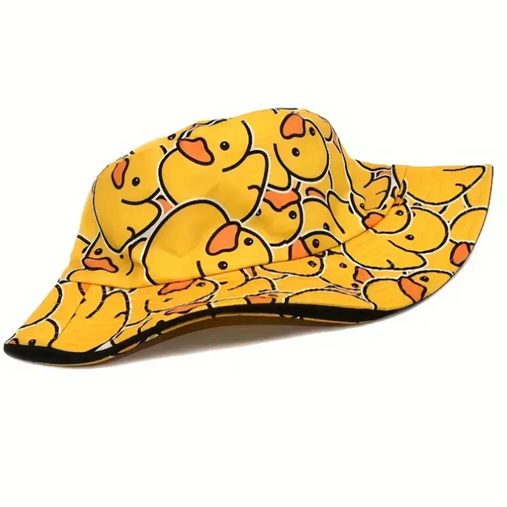 Fisherman Hat 2pc Fashion Duck Printed Reversible Cartoon Basin Hat Lightweight For Women and Men