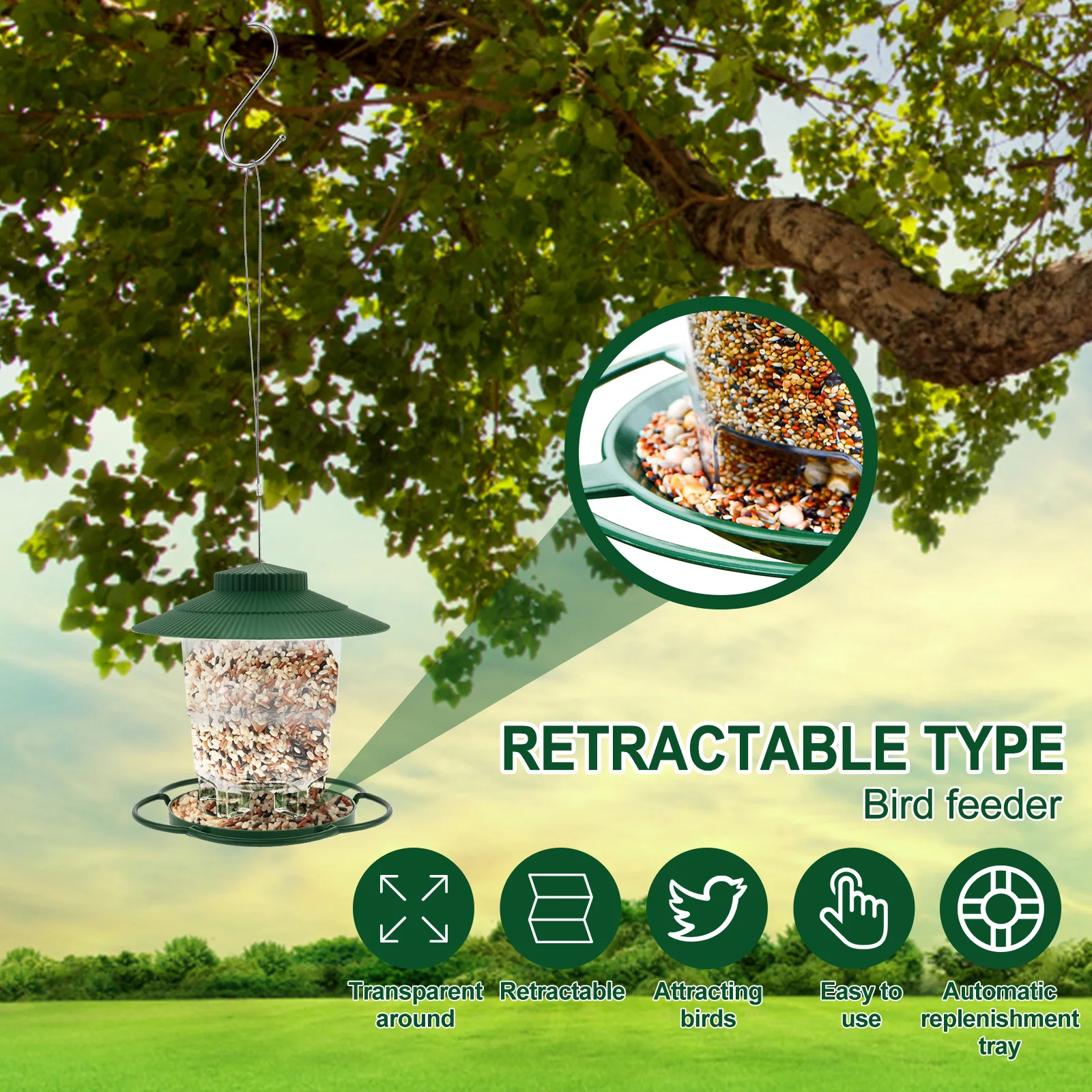 Collapsible Bird Feeder Hanging Garden Window Yard Outdoors Birdhouse Hanging Wild Bird Feeder Kit Food Container