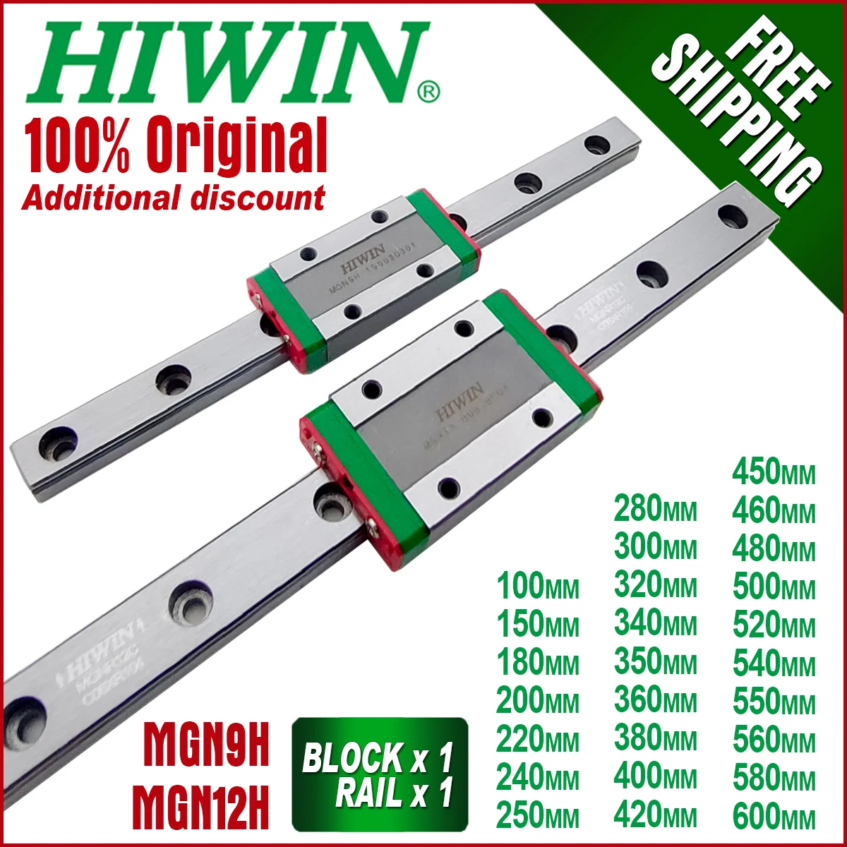 CNCMANS Mini guida lineare MGN9, 300 mm, guida lineare con blocco carriage MGN9H, MGN9H, 300 mm, per macchina per incisione CNC XYZ, fai da te