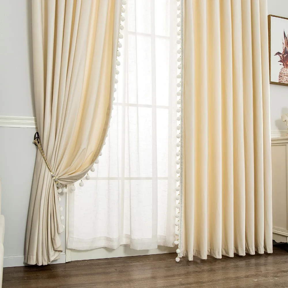 New American-style Curtains for Living Room on Sale Thickened Shading Custom Solid Color European Style Stitching Cool Down yellow curtains