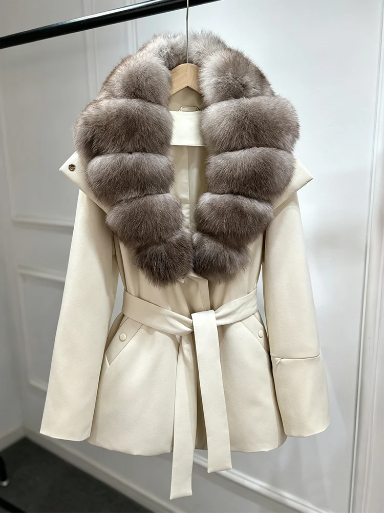 Janveny Luxury Women's Winter Down Jacket 2026 New Large Natural Real Fox Fur Cuff 90% White Duck Down Coat Female Feather Parka