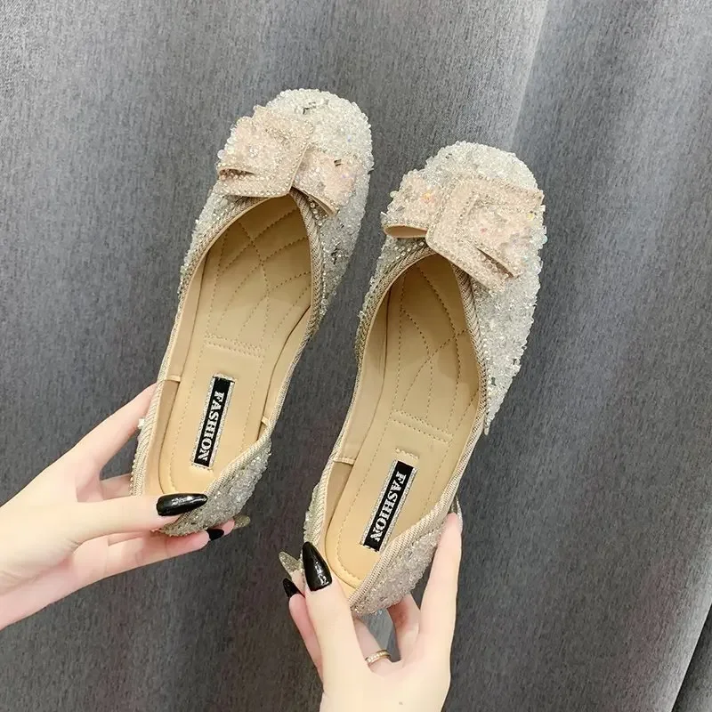 Womens Shoes New Summer Women's Flat Shoes Fashion Rhinestone Slip-On Sandals Ladies Daily Party Luxury Shoes Zapatos De Mujer