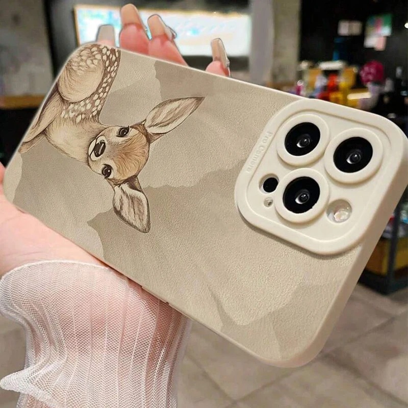 Deer Painted Beige Minimalist Phone Case Cover