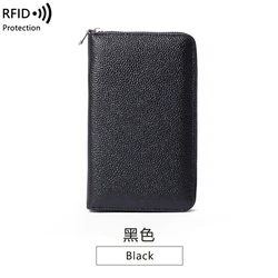 RFID Anti - Theft Cowhide Leather Wallet - Premium Long Passbook Clutch with Large Capacity (Black)