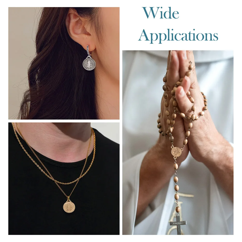 120Pcs Alloy Jesus Cross St. Benedict Medal Charms Beads Links For Jewelry Making DIY Religious Rosary Beads Necklace Bracelet