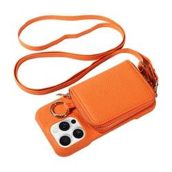 Premium PU Leather Phone Case with Lanyard, Card Slots, and Anti - Drop Protection - Galaxy M01 Core (Orange)