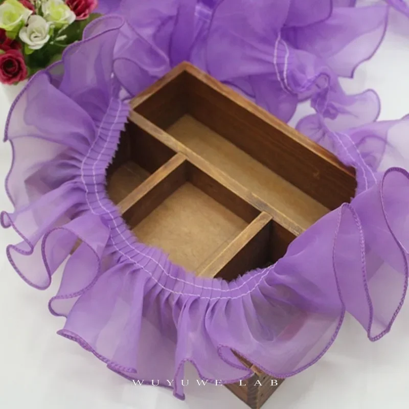 3 야드 9 색 보라색 흰색 아이보리 DIY 의류 Pleated Fold 쉬폰 원사 레이스 메쉬 레이스 트림 거즈 프릴 액세서리 너비 8cm