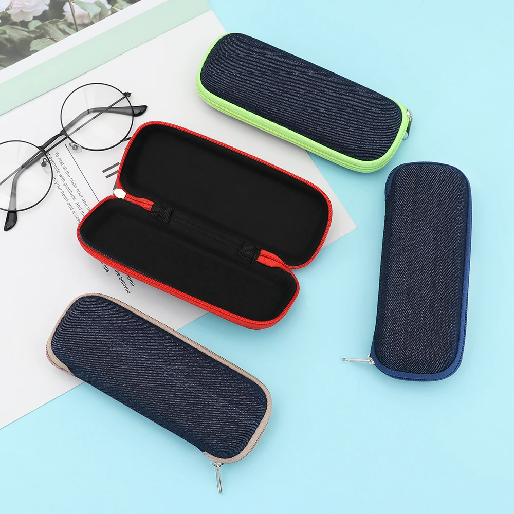 Lot De 2 Étuis à Lunettes En Denim – Protection Rigide – Fermeture Éclair – Rouge Et Noir