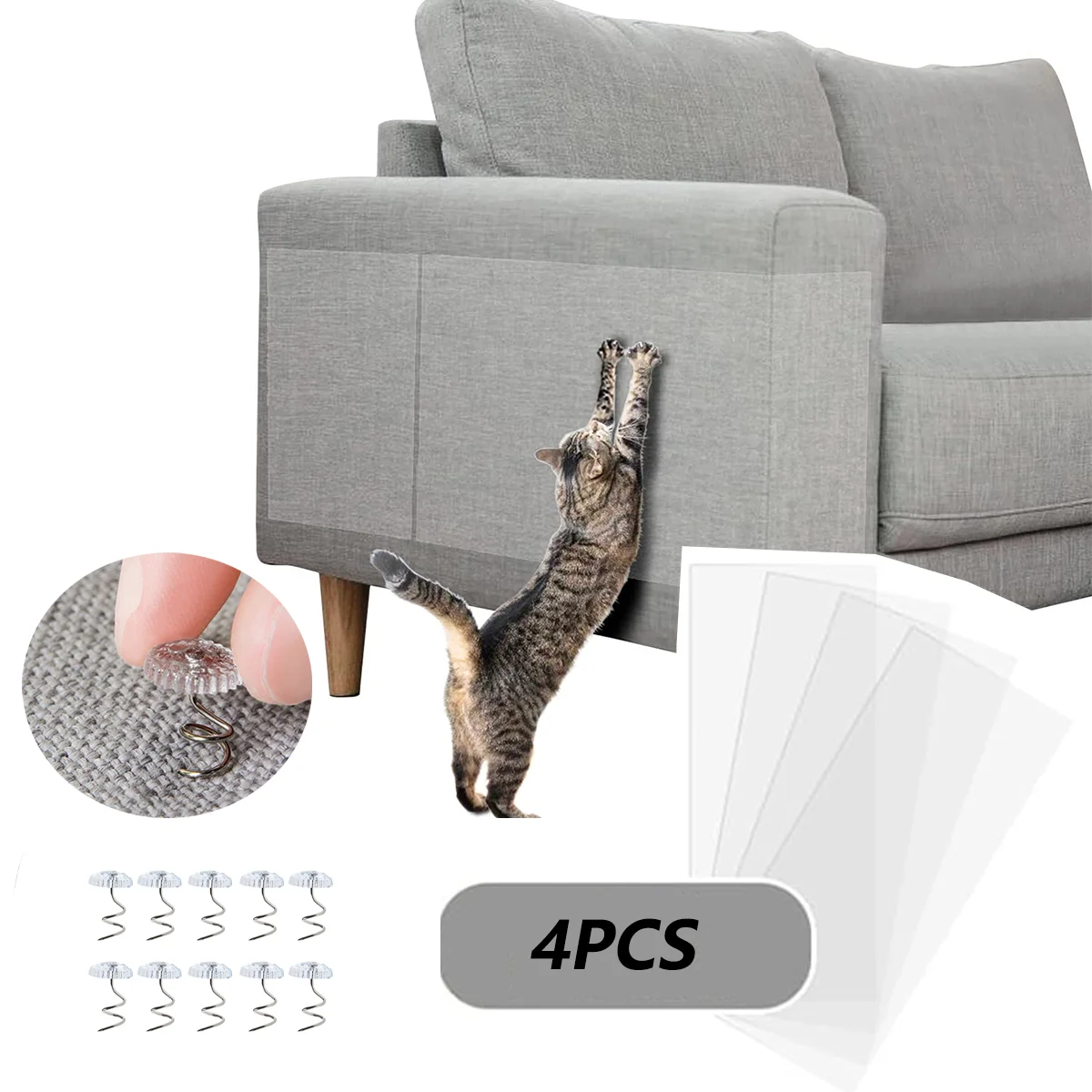 4 Pack Couch Protector for Cats Cat Scratch Deterrent Tape Anti Cat Scratch Furniture Protectors Includes Fixed Nails