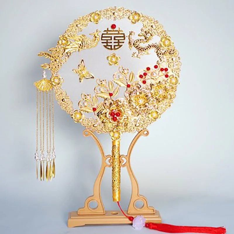 Double Sided Round Hand Fan for Wedding, Bride Gifts, Handmade Chinese Hand, Ancient Style, Happy, Finished, Big Decorative Fa