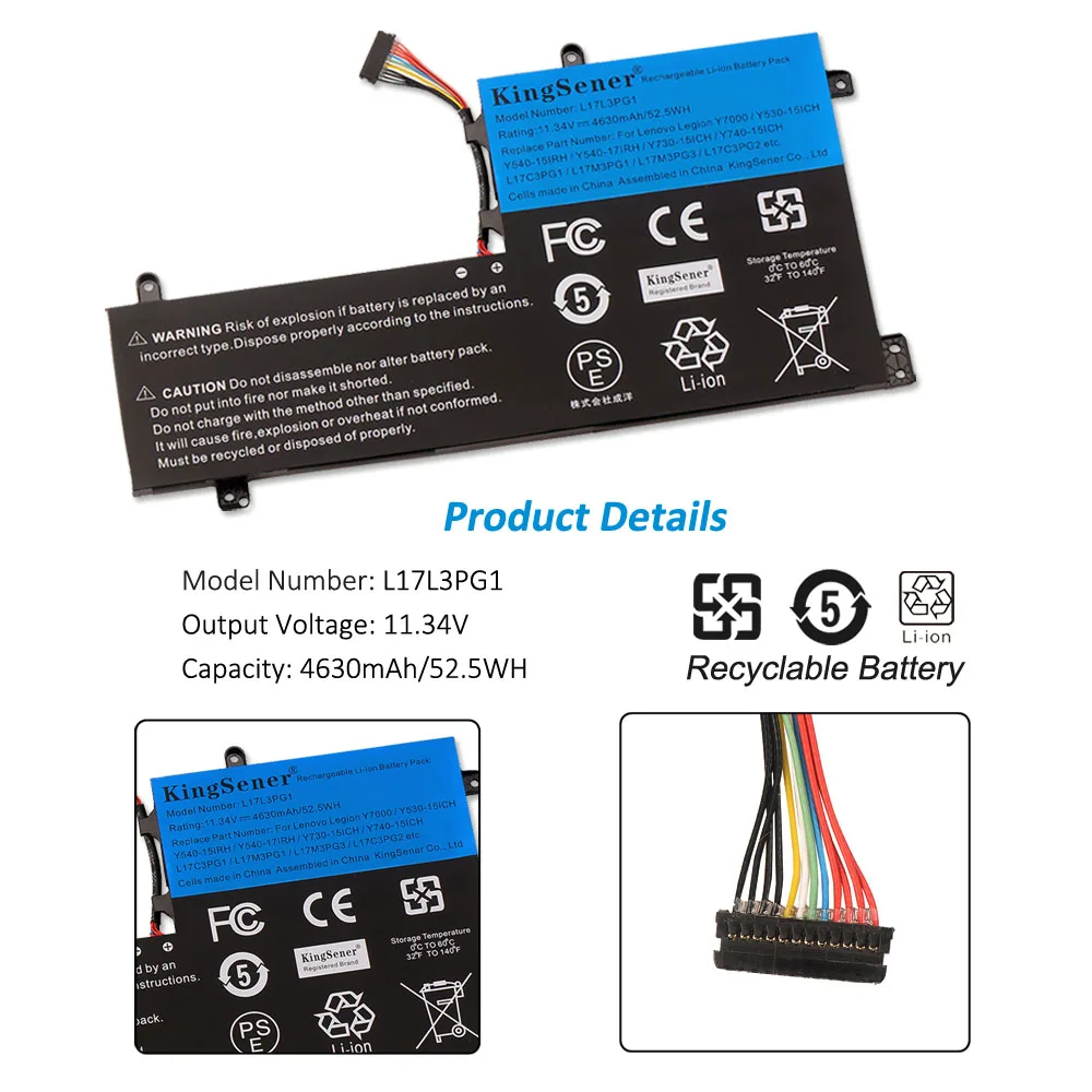 Kingsener-bateria do Portátil para Lenovo Legion L17l3pg1 L17c3pg2 Y530 Y53015ich Y730-15ich Y7000 Y7000p 57wh L17c3pg1 L17m3pg1 L17m3pg1 - Imagem 2
