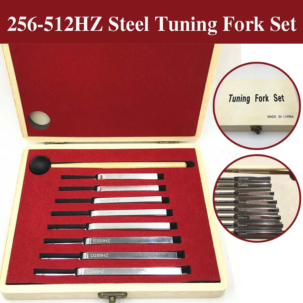 

256-512HZ Steel Tuning Fork Set 8p/Set Medical Diagnostic Mallet Vibration Healing Therapy Health Physics Vibration Medical Tool