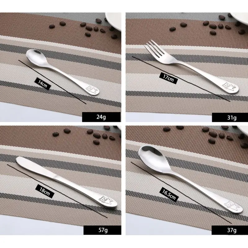 Baby Tableware Set 4 Pcs/set Baby Teaspoon Spoon Food Feeding Fork Knife Utensils Stainless Steel