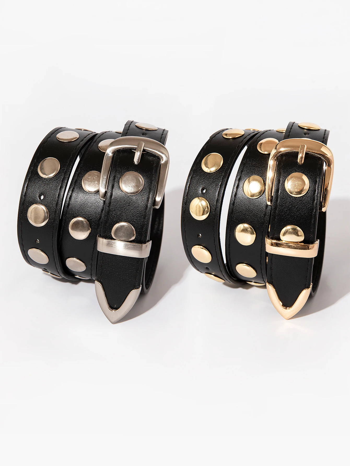 Women's Gold and Silver Round Rivet Belt - Stylish Punk Y2K Accessory