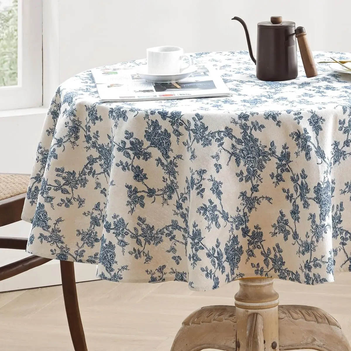 

Rustic Flower Print Round Table Cover Indoor Outdoor Vintage Tassel Farmhouse Table Cloth for Daily Use Picnic Tabletop Decor