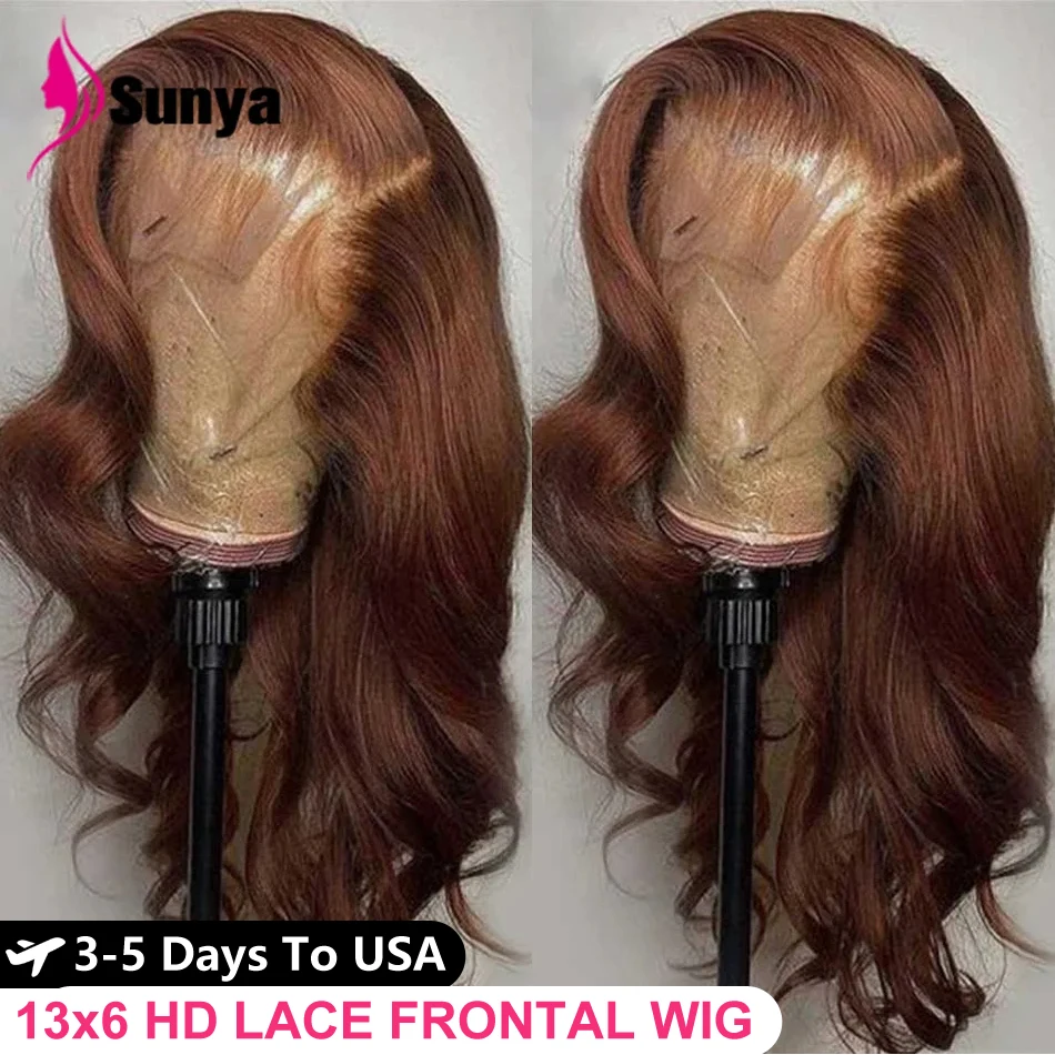 Chocolate Brown 13x6 HD Lace Front Human Hair Wigs For Women Brazilian Body Wave 13x4 360 Full Lace Frontal Wigs 100% Human Hair