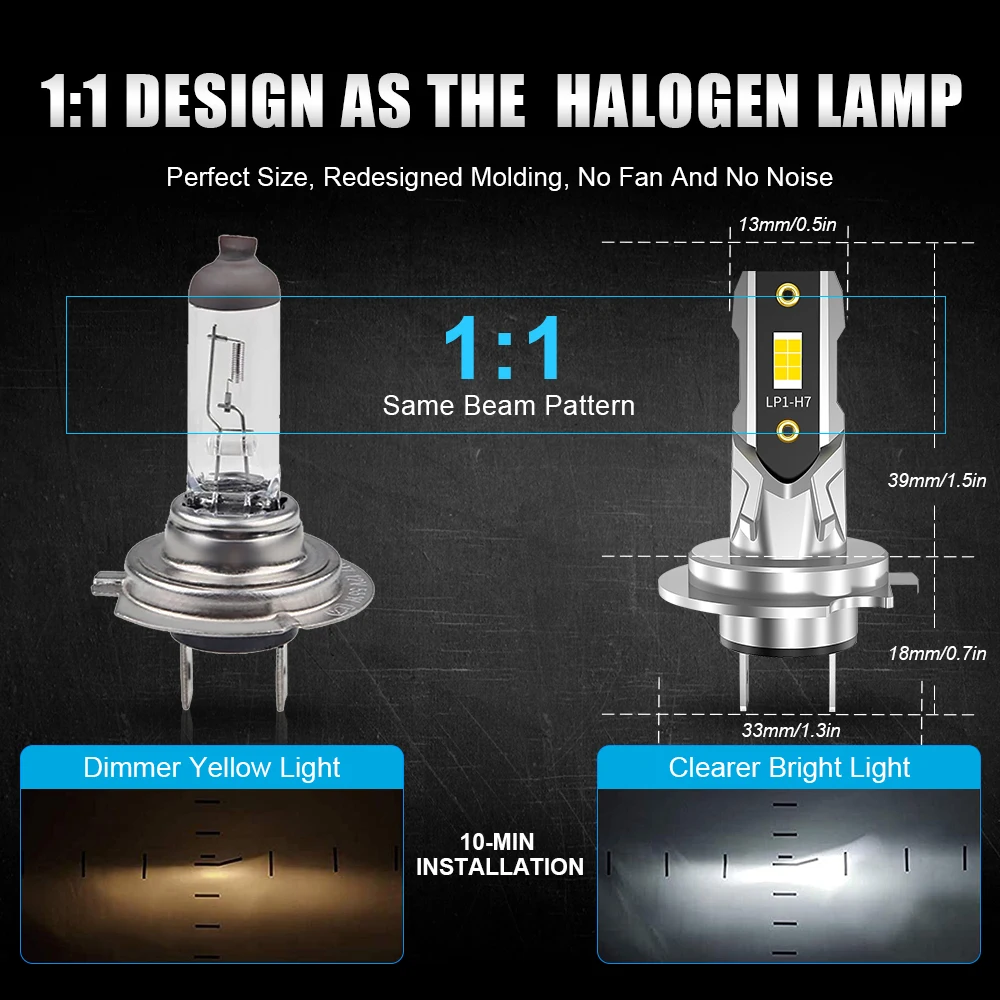 2pcs H7 LED 헤드 라이트 전구 미니 60W 20000LM CSP 자동차 전조등 팬 라이트 자동 다이오드 안개 램프 12V 6000K 자동차