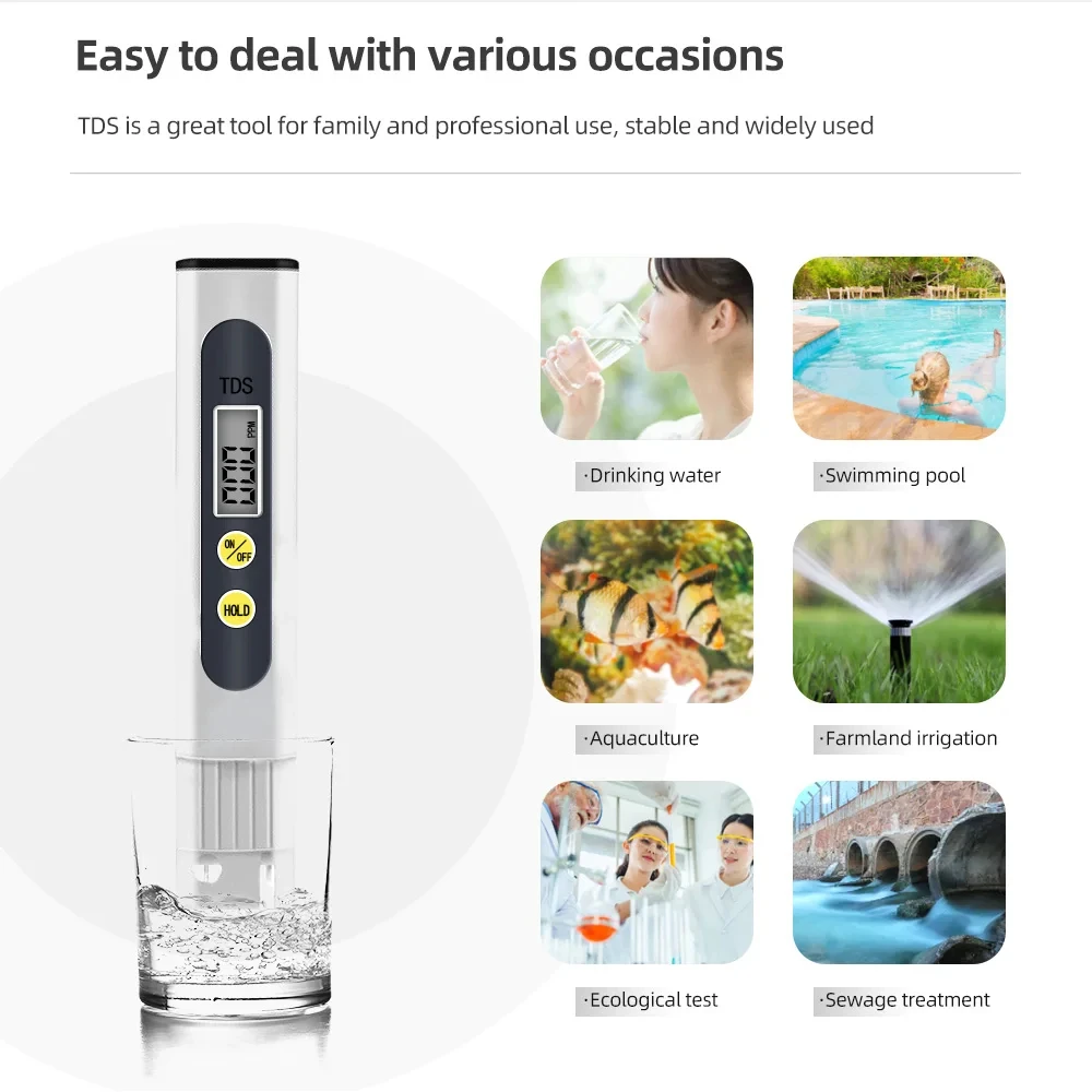 Water Tester PH Meter & TDS Meter Digital Water Quality Tester 0-14 PH Tester 0-9990PPM TDS&EC LCD Water Purity PPM Aquarium Filter
