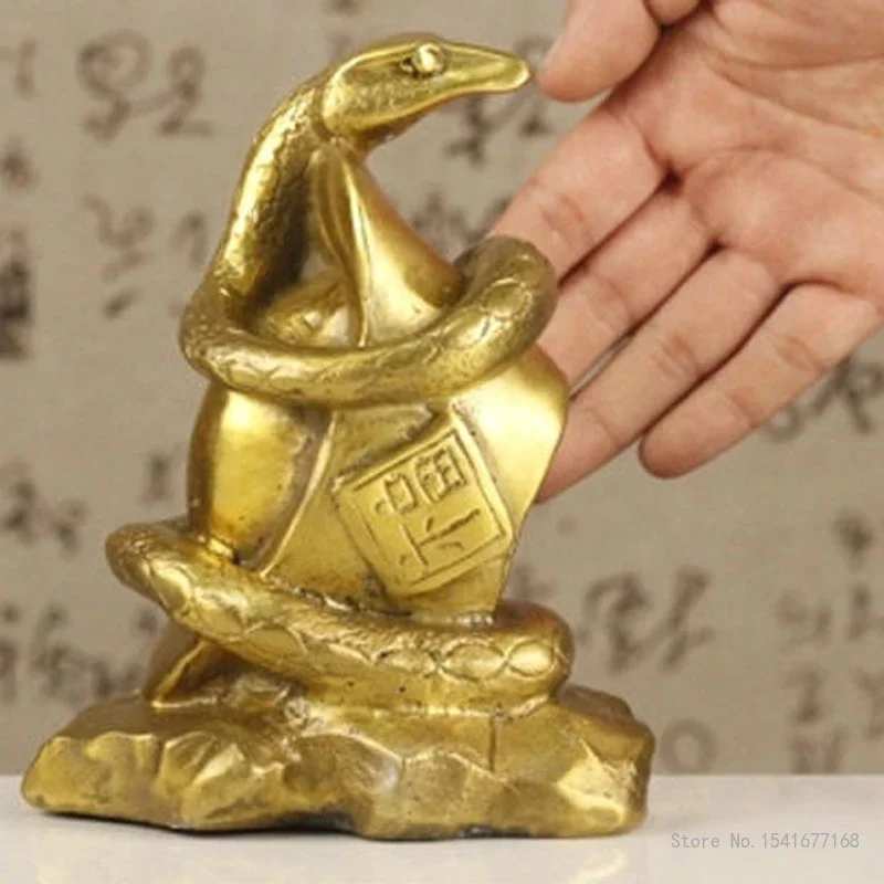 Pure Copper Animal Snake Sculpture Home Living Room TV Cabinet Bookcase Table Artistic Decoration Animal Fengshui Craft Gift 1Pc